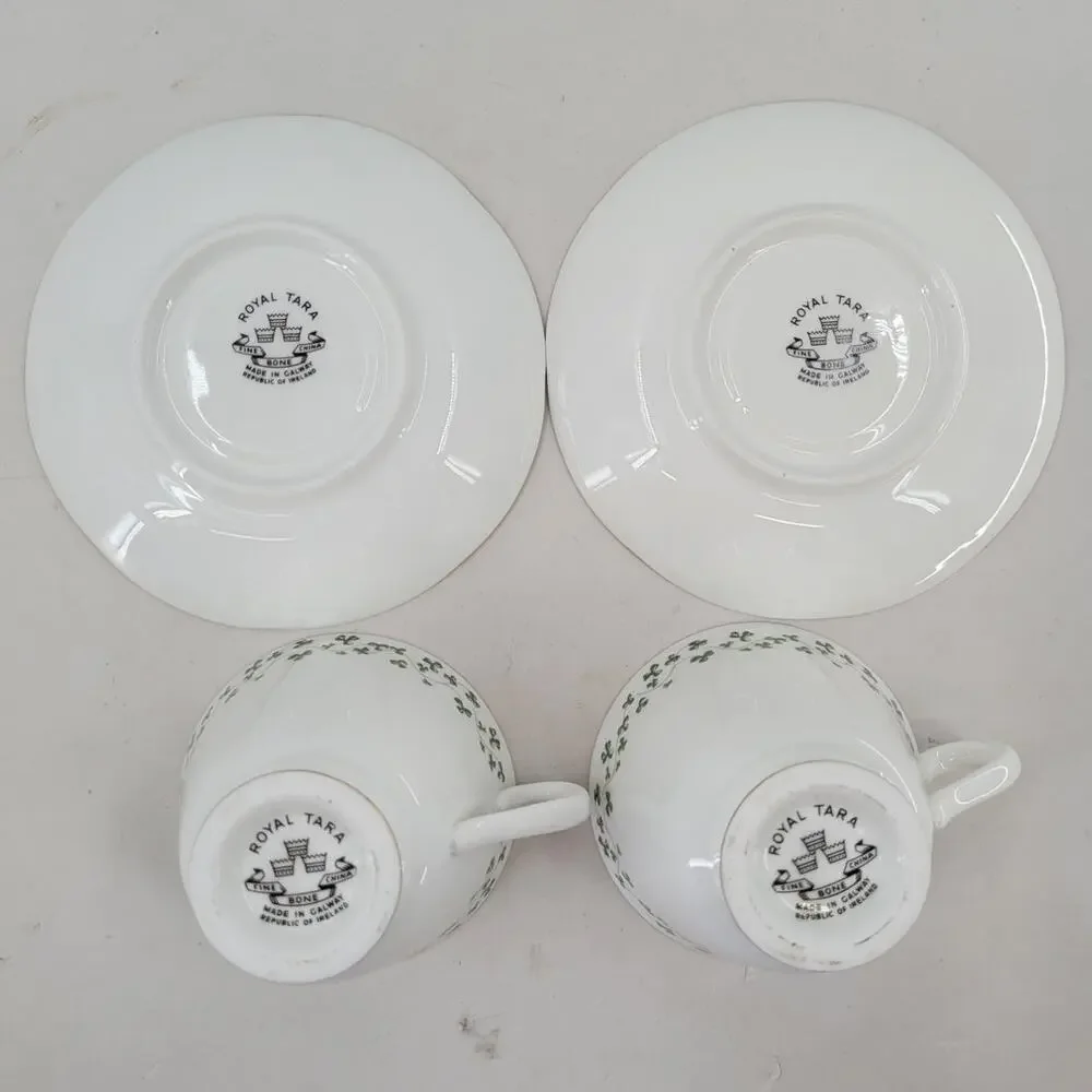Royal Tara Shamrock‎ Teacup and Saucer Fine Bone China Irish Teatime 2-2 cottage